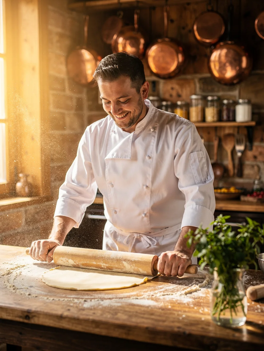 Chef preparing fresh seasonal pasta in our open kitchen